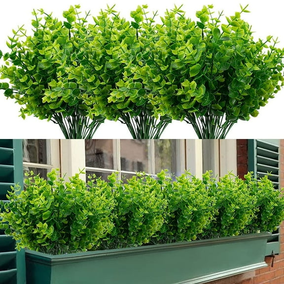 Morttic 12 Bundles Artificial Boxwood Stems Faux Plants Shrubs, Fake UV Resistant Greenery Foliage Spring for Farmhouse, Home, Garden, Office, Patio, Wedding and Indoor Outdoor Decor