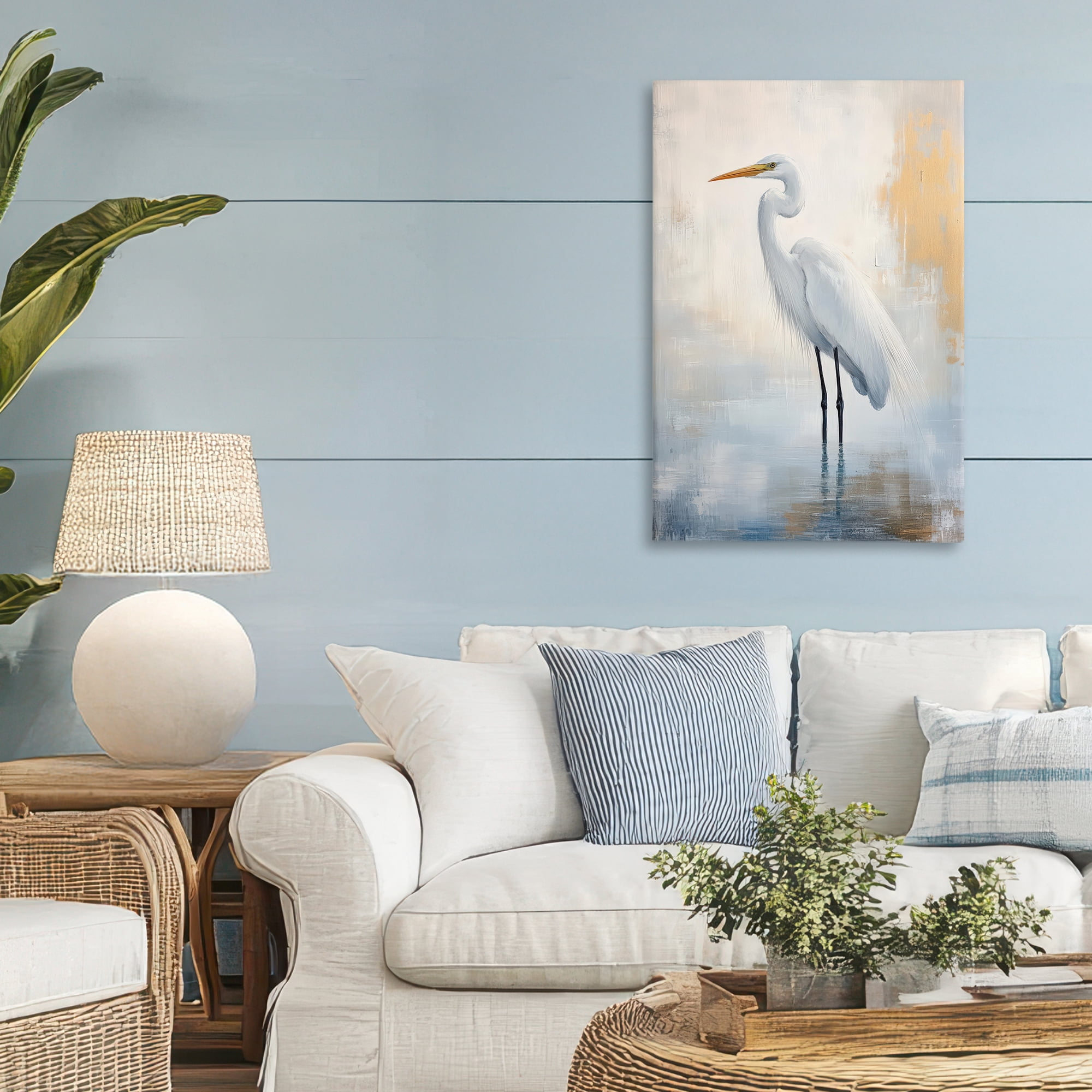Stupell Industries Distressed Egret with Misty Reflection Canvas Wall Art, design by Petal Prints Design