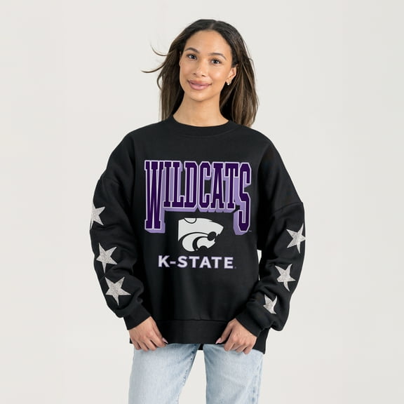 Women's Gameday Couture  Black Kansas State Wildcats Pure Victory Relaxed Rhinestone Pullover Sweatshirt