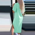 thumbnail image 3 of Arnsht Women's Cotton Linen Maxi Dress T-Shirt Cap Sleeve Crewneck Casual Loose Slit Side Long Beach Vacation Dresses Mint Green M, 3 of 6