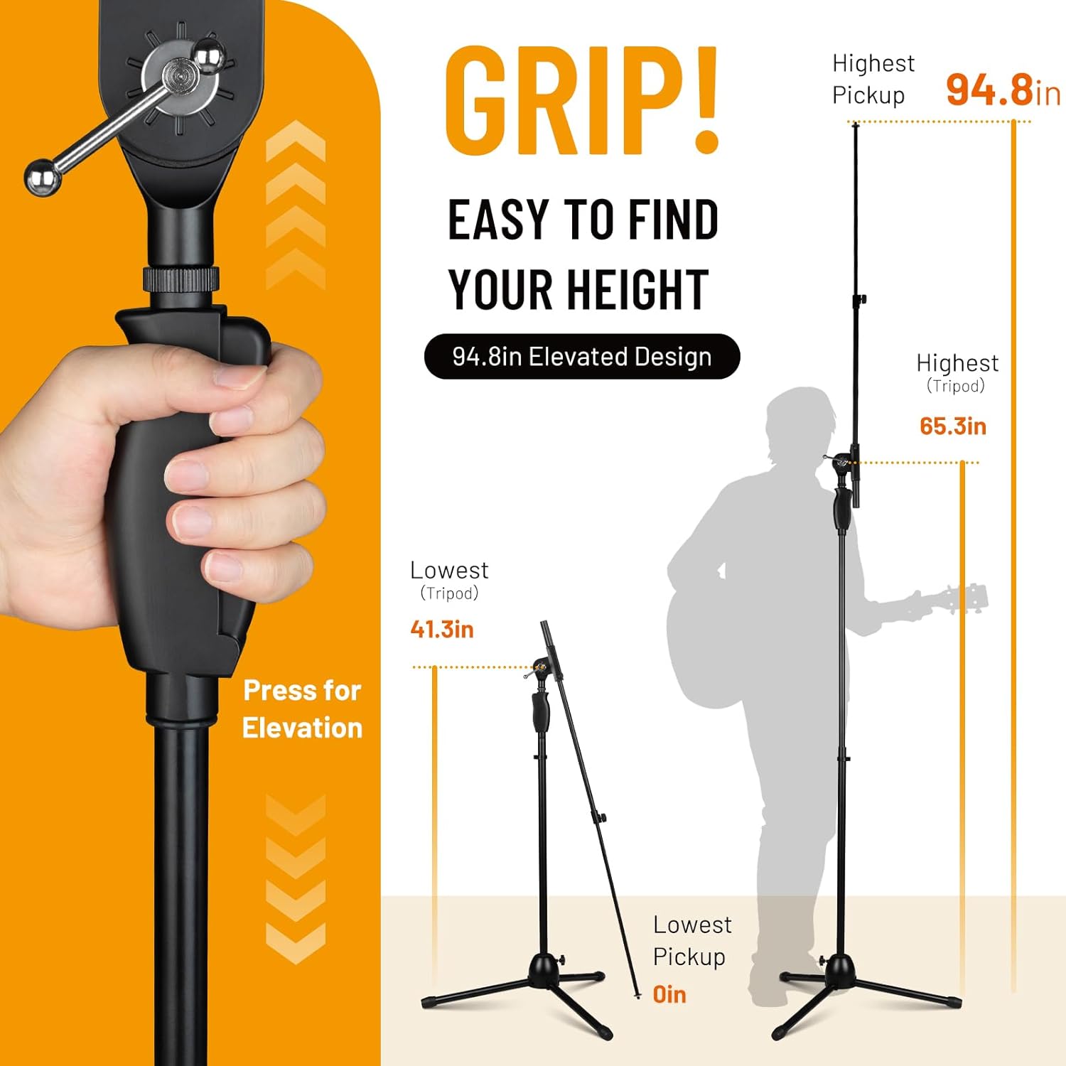 Tripod Microphone Stand with  Arm One-Button Release Floor Mic Stand Portable for Singing Performance Wedding Stage Meeting Live