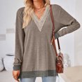 thumbnail image 3 of qucoqpe Womens Long Sleeve Tops Pullover Casual Solid Loose Fit Lace V-Neck Contrast Split Tunics, 3 of 5