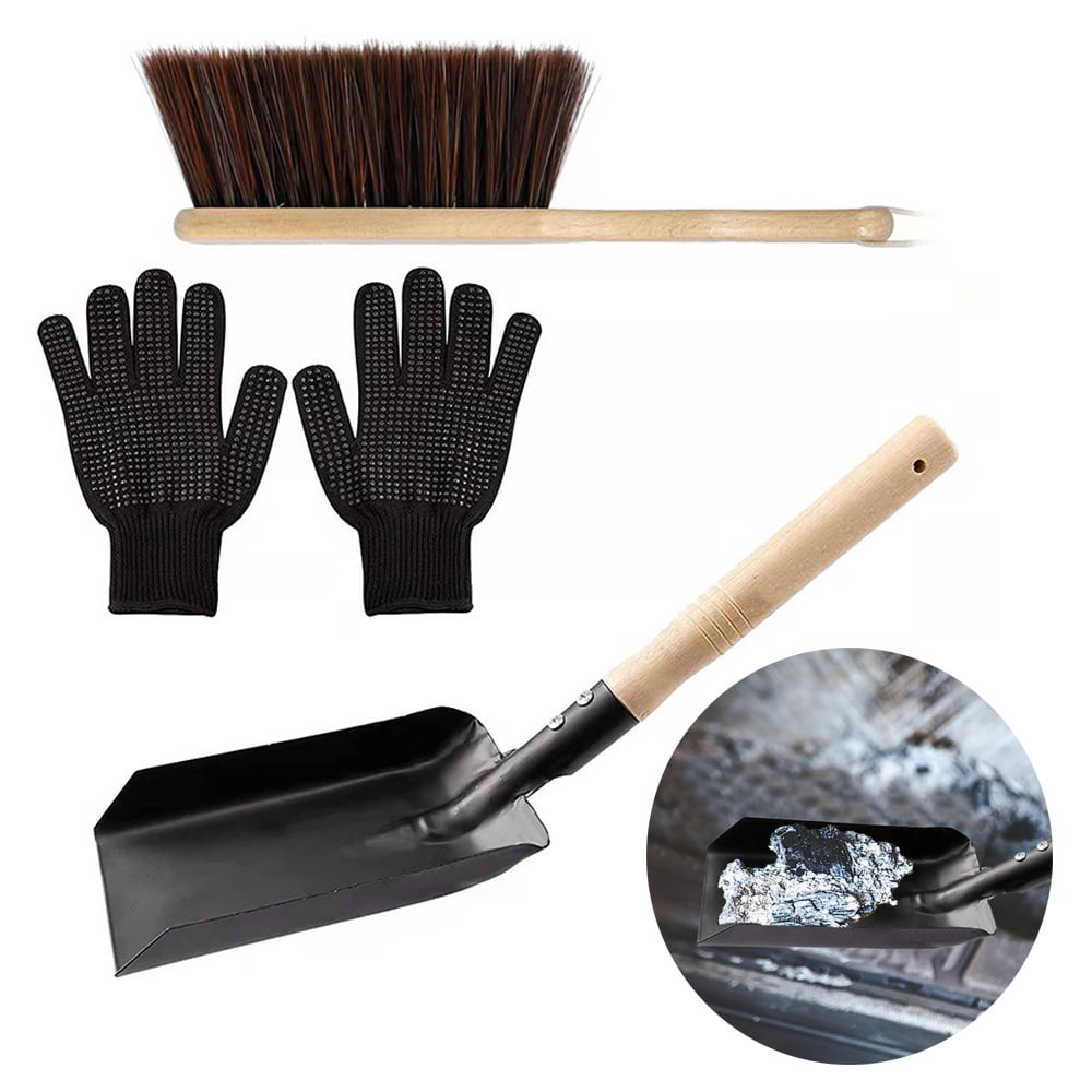 BBQ Fireplace Tool Relaxdays Dustpan with Wooden Handle 42 cm Coal Shovel Black 10.5 x 18.5 x 42 cm Steel Ash Scoop 