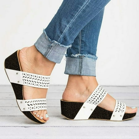 

Women s Summer Slip-On Wedges Hollow Out Beach Open Toe Breathable Sandals Shoes