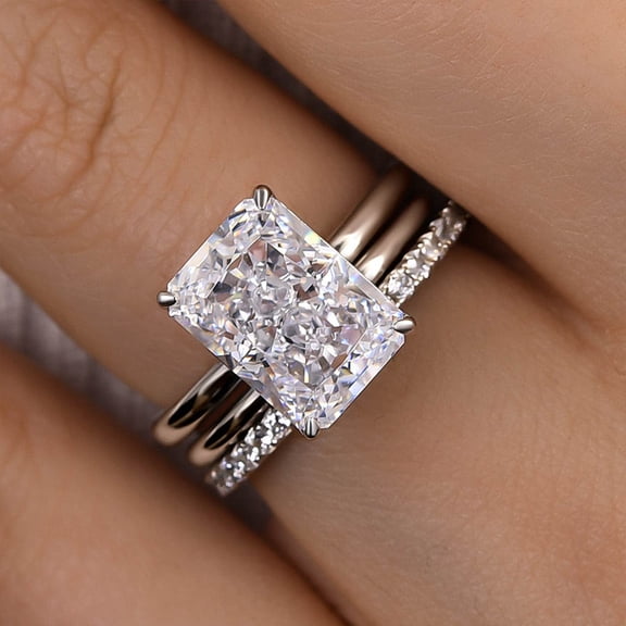 Veda Jewel 1.9 Ct Radiant Cut Lab Created Diamond Trio Ring Set - 14K White Gold Plated Engagement Set for Her - Timeless Wedding Jewelry - Proposal or Anniversary Gift