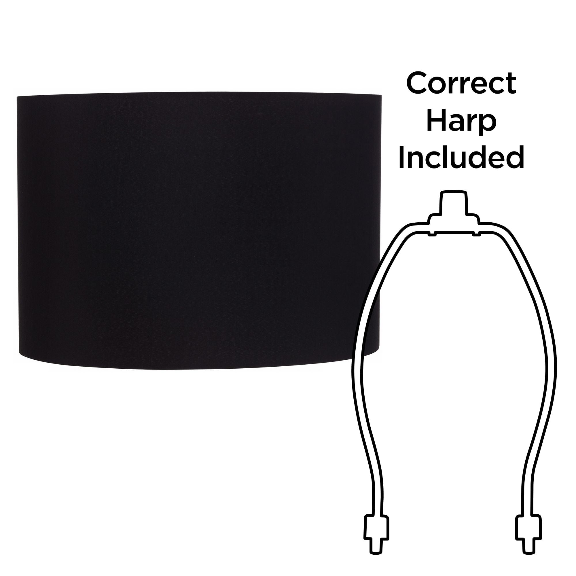 Springcrest Set of 2 Hardback Drum Lamp Shades Black Medium 16" Top x 16" Bottom x 11" High Spider Replacement Harp Finial Fitting
