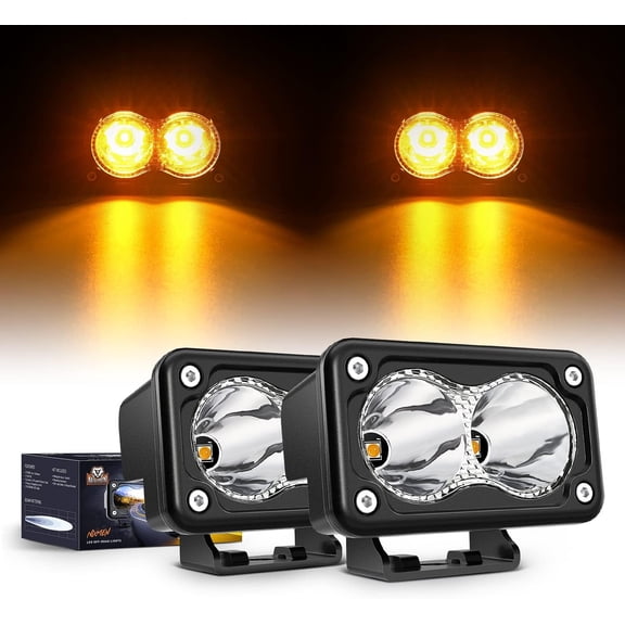 Nilight 3Inch Amber LED Light Pods, 2PCS 10W Super Spot Fog Light Auxiliary Driving Lamp Built-in EMC for Motorbike SUV ATV Truck Boat Tractor Forklift, 5 Years Warranty