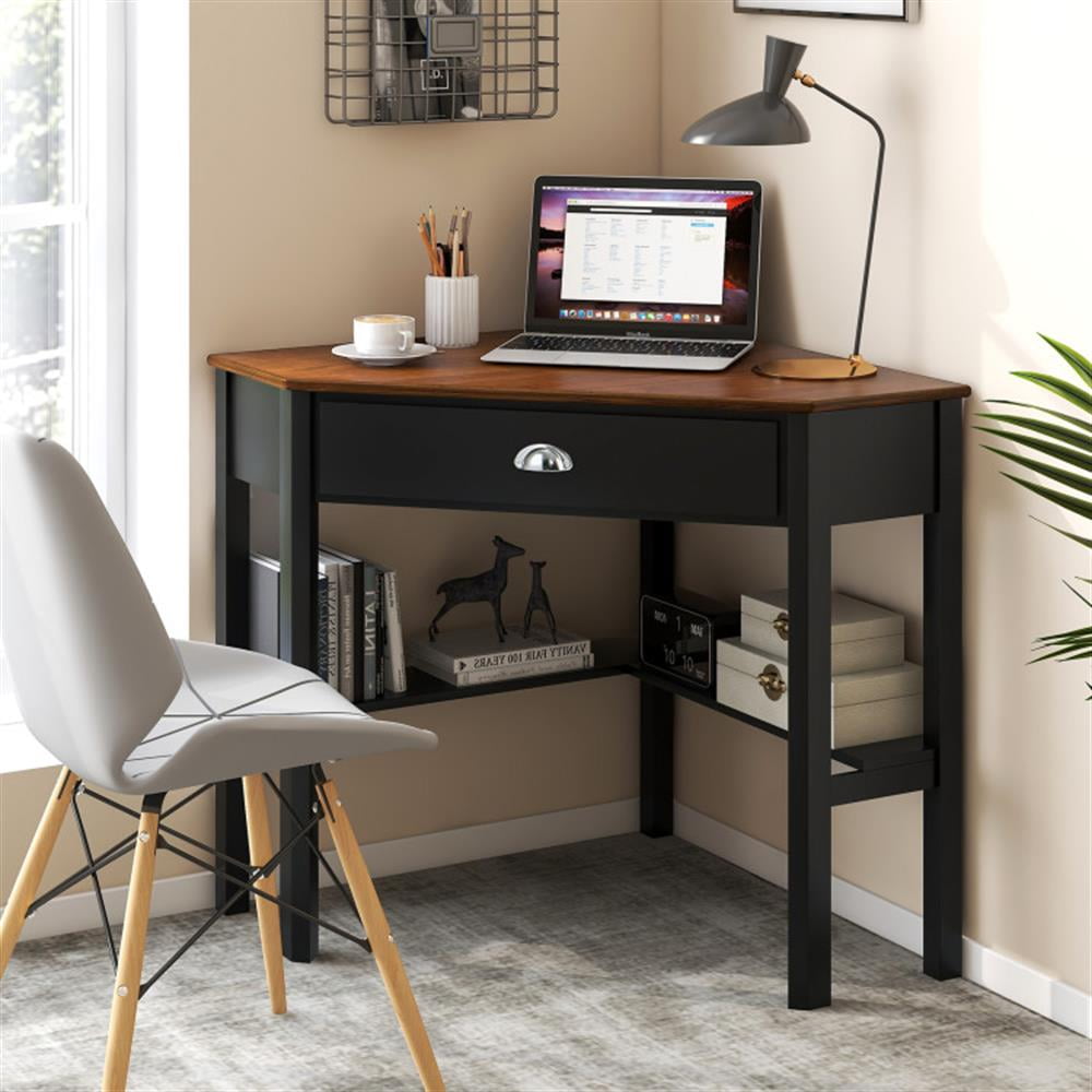 Demi Bonn Corner Wooden Piece Laptop Computer Desk, Small Home Office Desk Study Writing Table, White