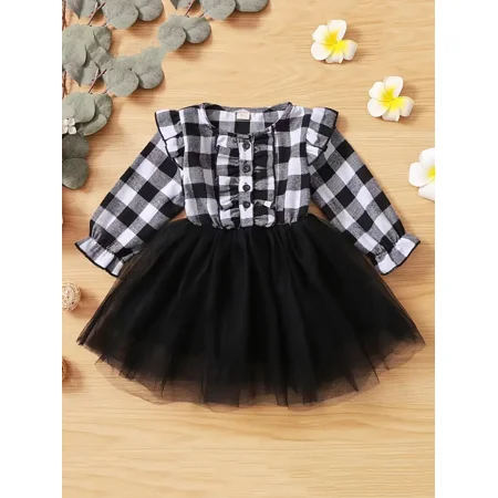 

Kids Girls Plaid Mesh Dress For Christmas Baby Clothes