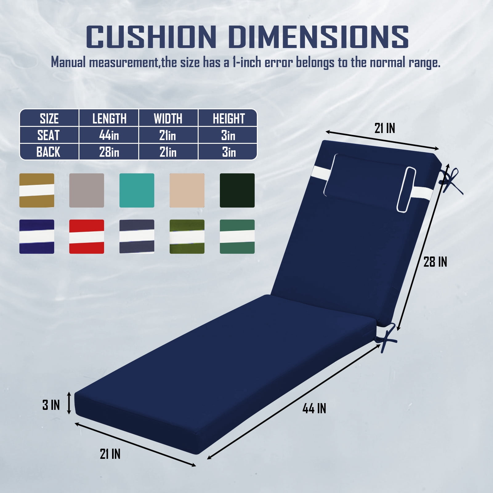 Outdoor Chaise Lounge Cushion with Adjustable Headrest and Straps