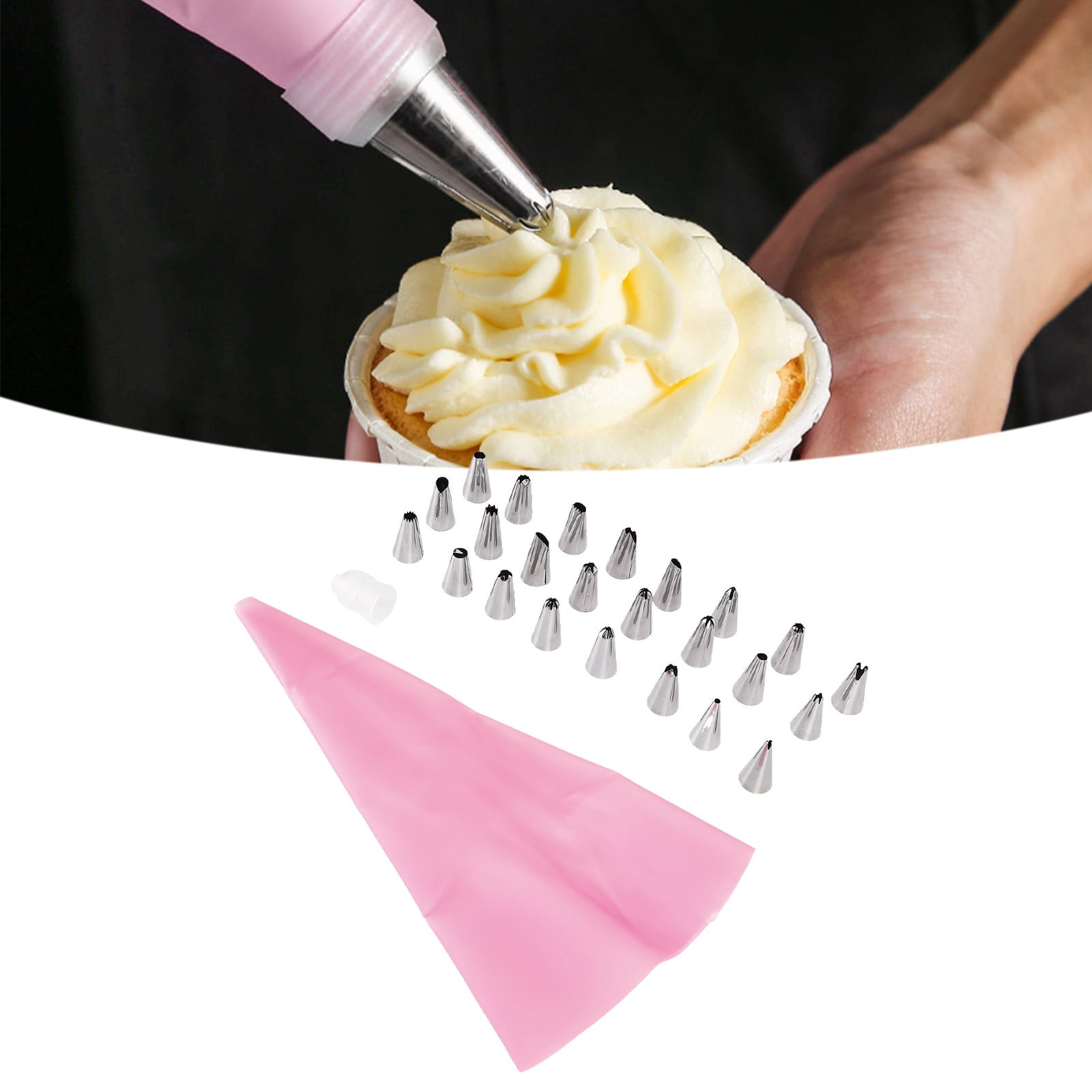 Piping Tips Reusable Piping Nozzle 24PCS Stainless Steel DIY With Piping Bag For Cake Shop For Kitchen Blue Pink