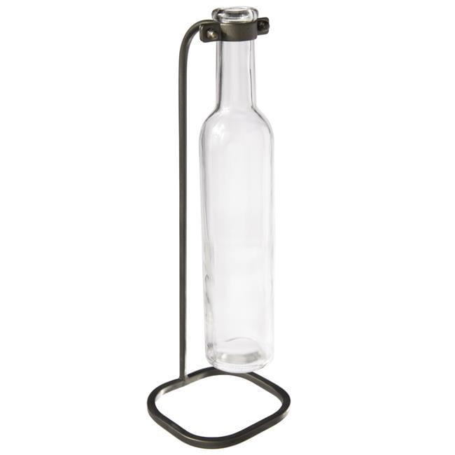 Urban Trends Collection 59261 Metal Bud Vase Holder with Hanging Glass, Antique Black Large