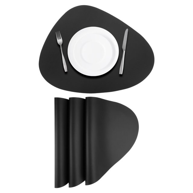 4 Pcs Manteles Individuales de Cuero Sintético para Mesa de Cena, Manteles en Forma de Gota Resistentes al Calor (Negro)