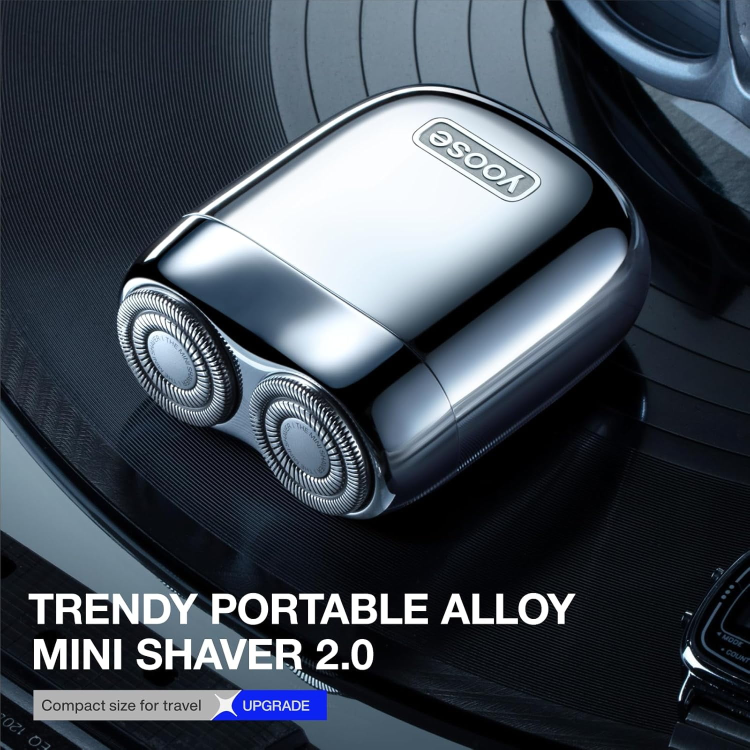 yoose Portable Electric Razor Magnetic Detachable Head with Case, USB-C quick charging, Silver