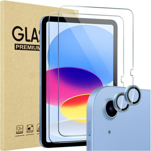 TOEVER 2 Pack Screen Protector for iPad 10th Generation   2 Pack Camera Lens Protector Matching iPad Colors, Tempered Glass Film for iPad 10 10.9 2022 -Blue