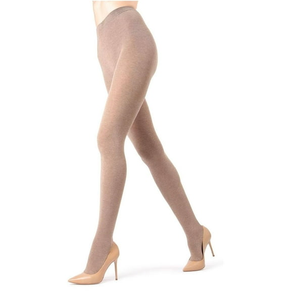 MeMoi - Sweater Flat Knit Tights, Lt Taupe Heather, Medium / Large