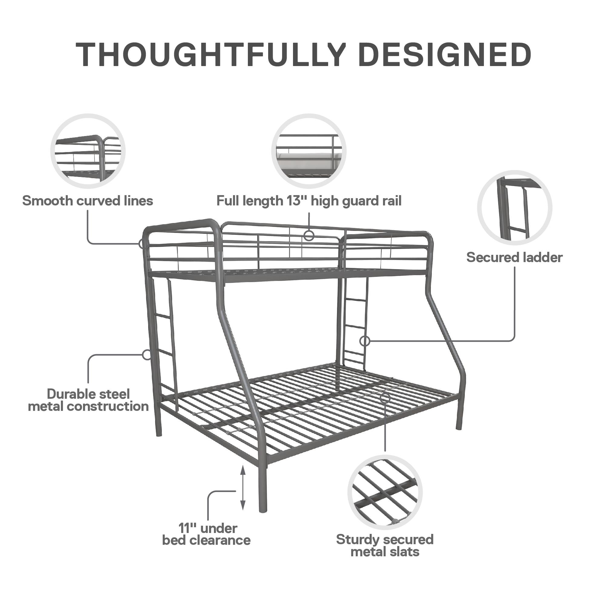 DHP Dusty Twin over Full Metal Bunk Bed with Secured Ladders, Silver
