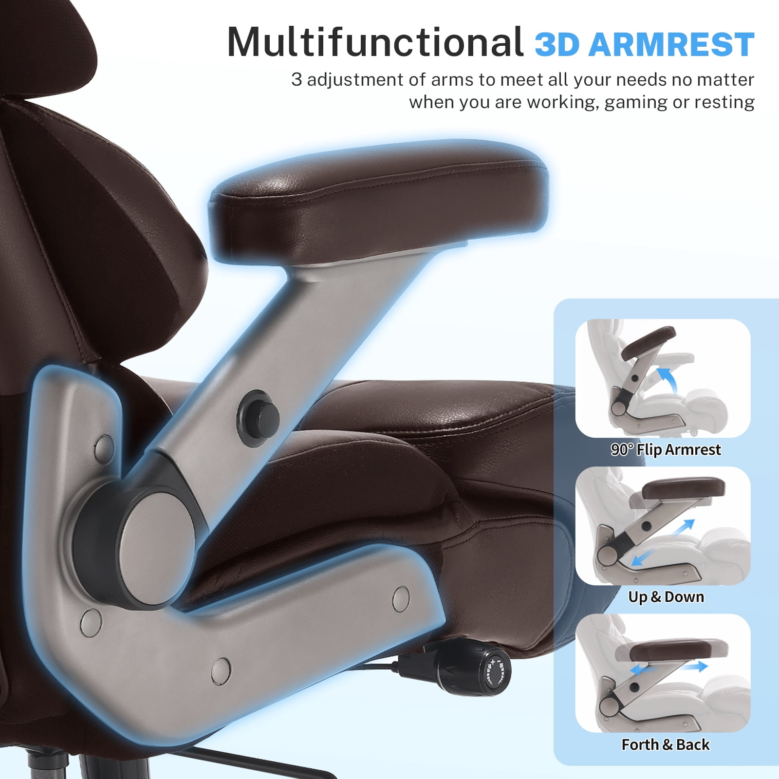 WOSDOM Big and Tall Office Chair 700lbs, Large High Back Executive Chair with Extra Wide Seat, Heavy Duty Rocking Computer Chair, 3D Flip Arms, Adjustable Lumbar Support, Brown