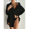 thumbnail image 4 of Busbseach Soft Women Swimwear Cover Up Black Button Down Beach Shirt Dress Beachwear, 4 of 7