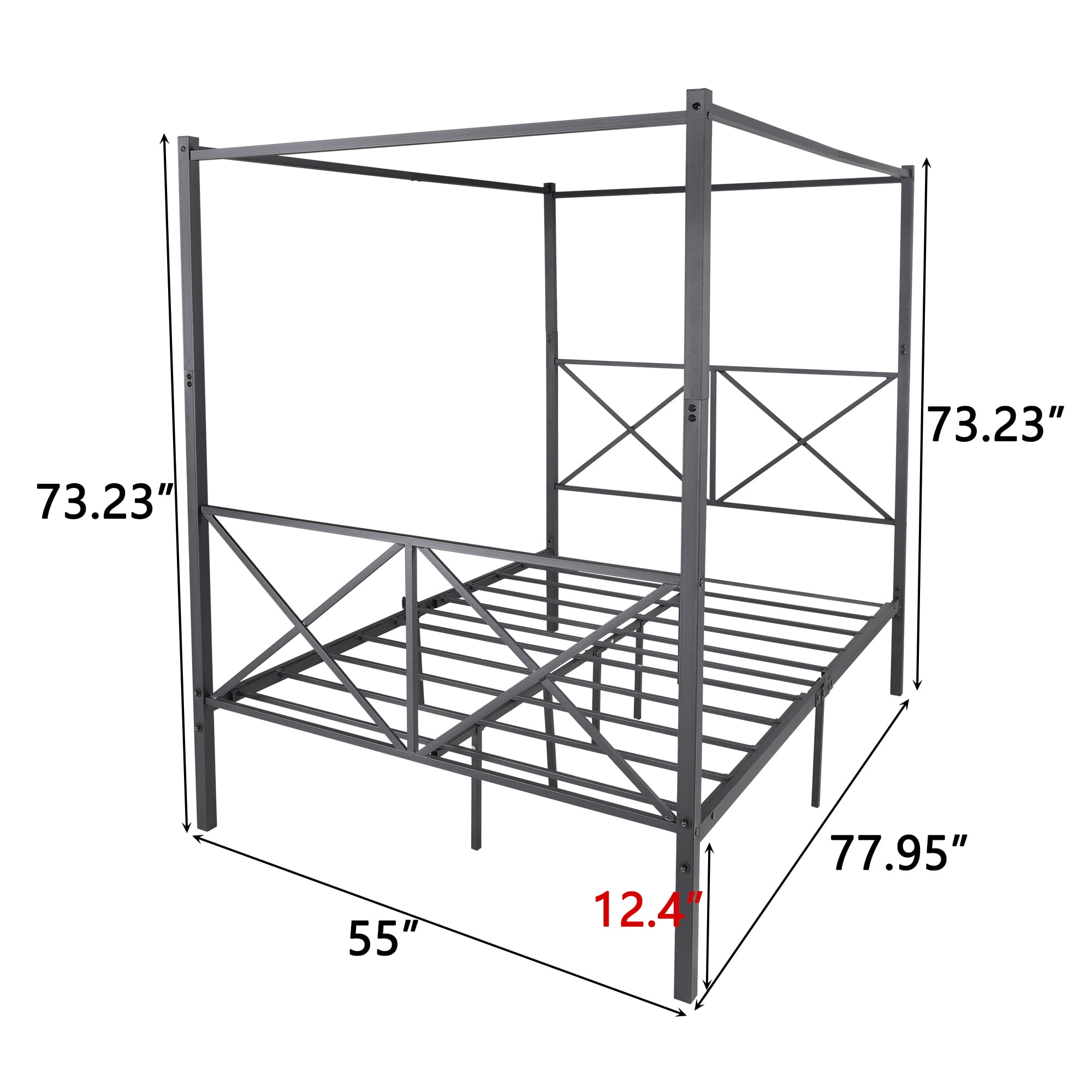 Aukfa Full Size Canopy Bed Frame, Four-Poster Metal Platform Bed with X Shaped Headboard - Black