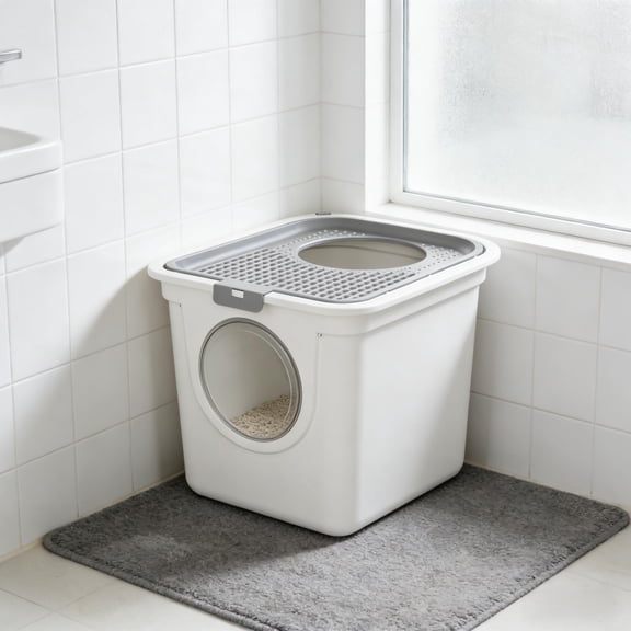 Enclosed Cat Litter Box with Front Entry & Top Exit, Ventilated PE Litter Box, with Scoop & Pull-out Tray, for Cats Under 10 lbs