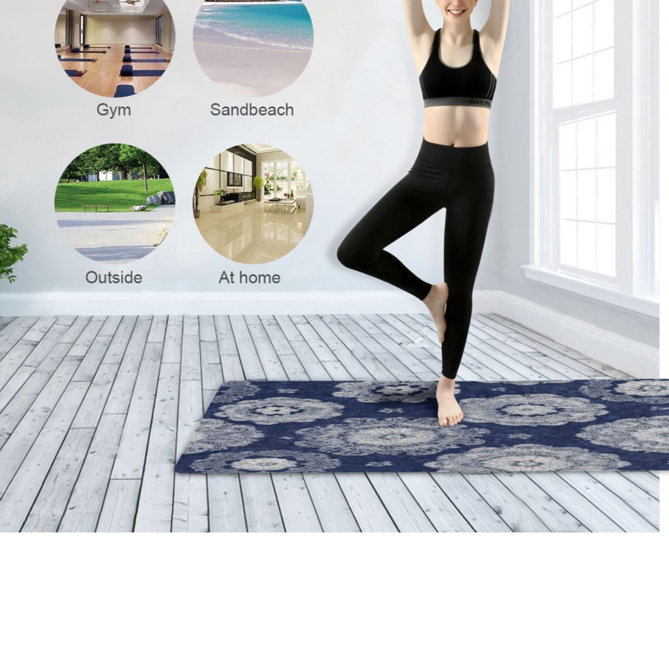 BZSMCE Yoga Mat Women Fitness Mat Navy Intricate Floral Pattern