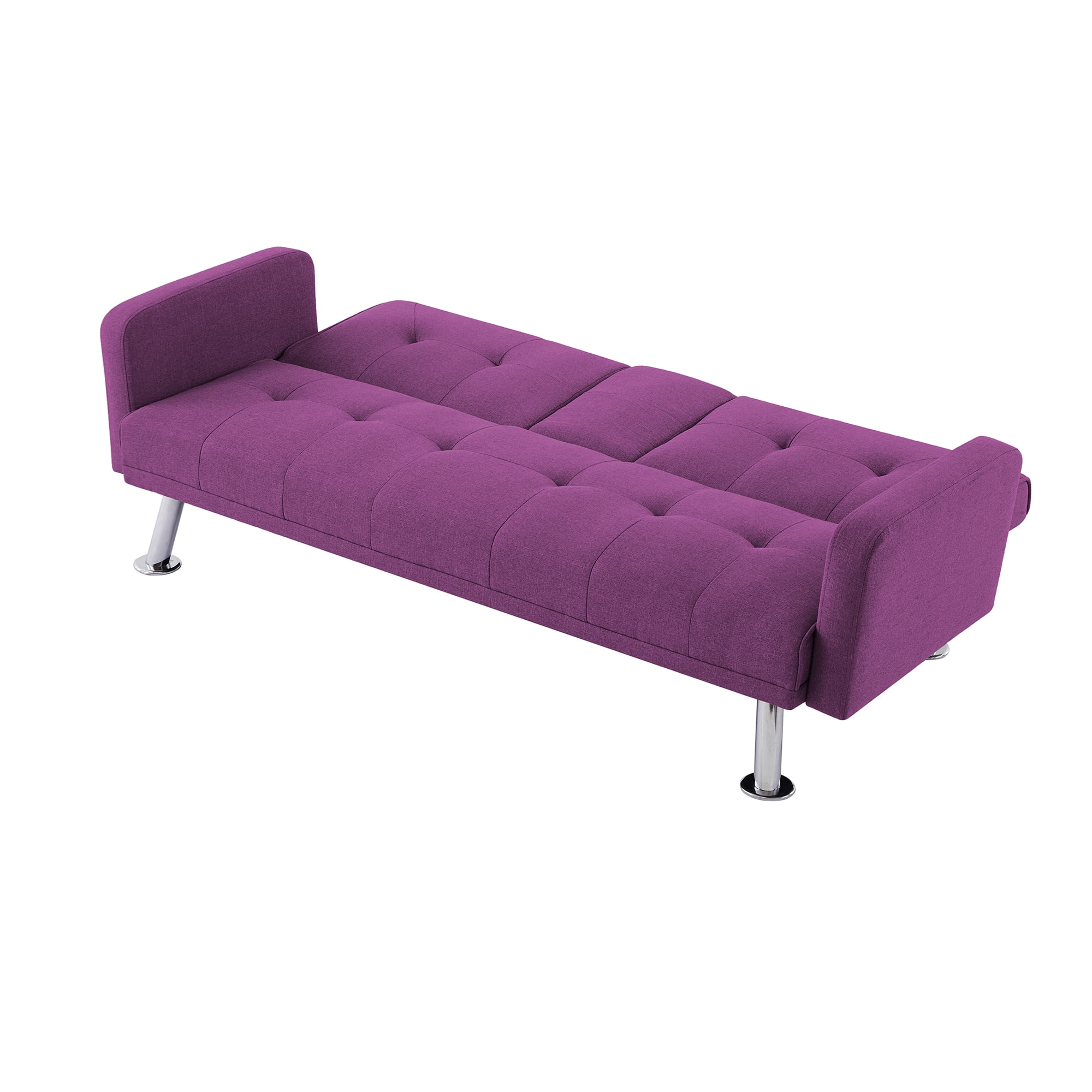 Aukfa Futon Tufted Back Convertible Sofa with 2 Cup Holders - 72" Twin - Purple