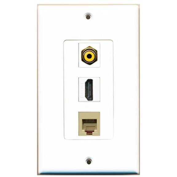 RiteAV - 1 Port HDMI and 1 Port RCA Yellow and 1 Port Phone RJ11 RJ12 Beige Decorative Wall Plate
