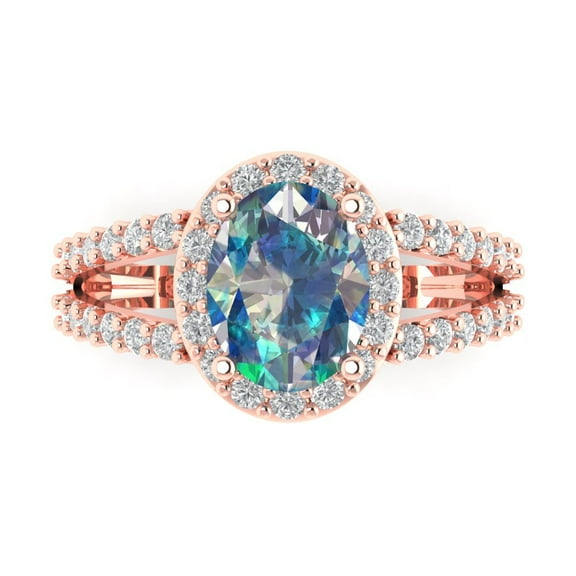 Solitaire with Accents Engagement Ring for Women - 2.6ct Blue Moissanite in 18K Rose Gold Promise Ring