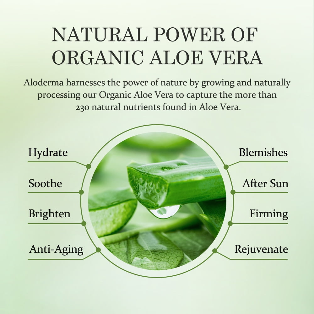 ALODERMA Organic Pure Aloe Vera Gel Made with 96% USDA Organic Certified Aloe Vera within 12 Hours of Harvest (200g, 7.0 oz), Suitable for All Skin Types – No Sticky Residue – Eco-Friendly