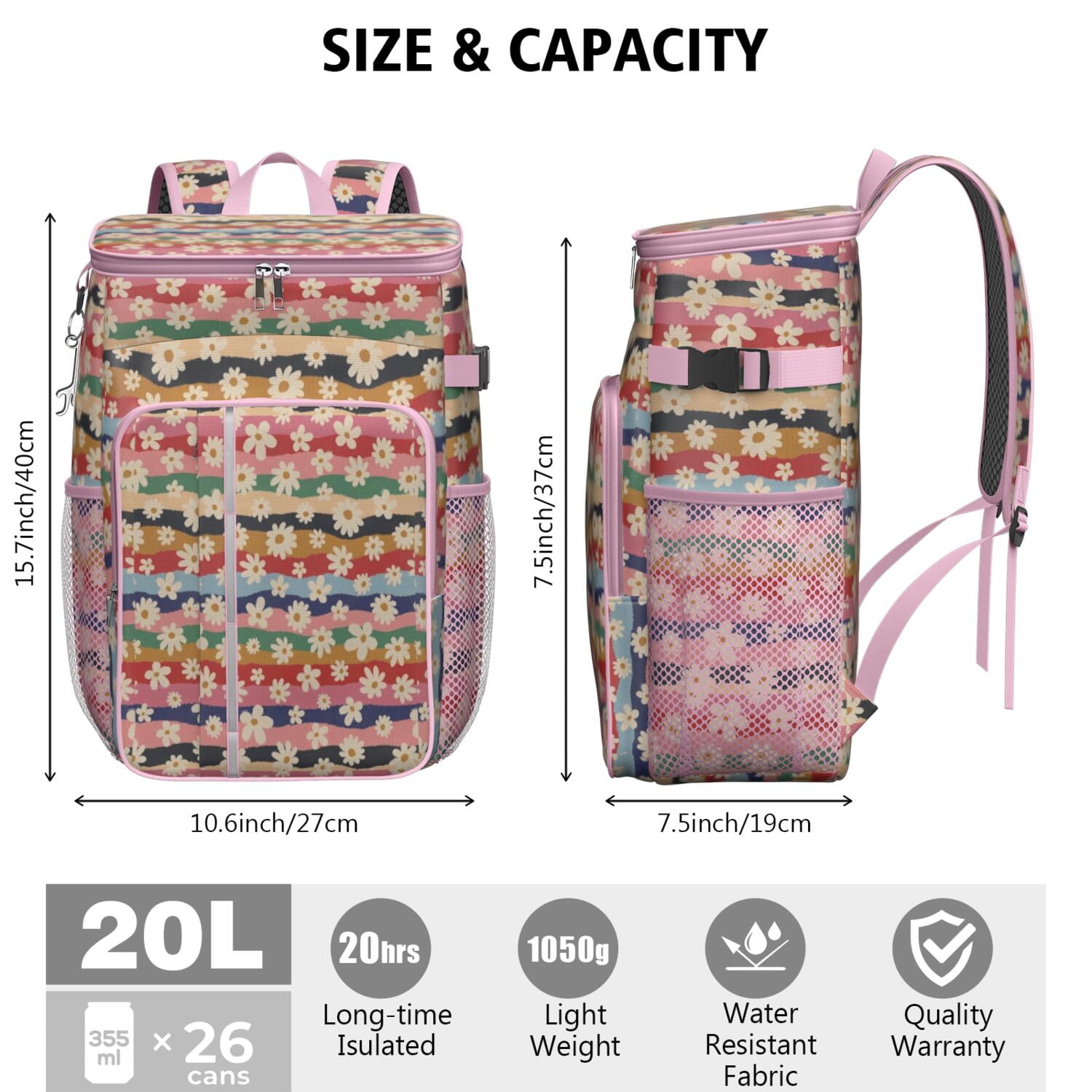 Travel Cooler Bag - Pioneer Flower Camping Beer Cooler Backpack with Bottle Opener- Waterproof Insulated Picnic Backpacks - Cooler Bag for Beach