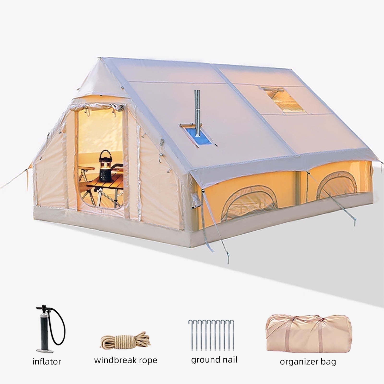 SENLEETO 8-10 People Glamping Inflatable Tents , 129 ft² Large Blow Up Tent with Hand Pump, 420D Oxford Fabric Camping Tent, Easy Setup Air Tent for Outdoor&Travel