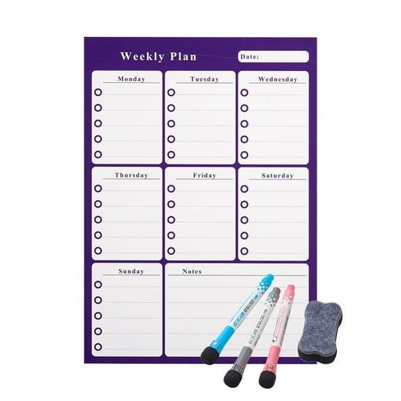 1 set Magnetic Dry Erase Weekly Calendar for Fridge with Fine Tip Markers and Large Eraser with Magnets Monthly Whiteboard Purple 42x29.8x0.05cm Plastic