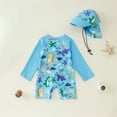 thumbnail image 3 of lnmuld Toddler Boys 2 Piece UPF Zipper Rash Guard Swim Set with Matching Hat Size:6-12 Months, 3 of 7