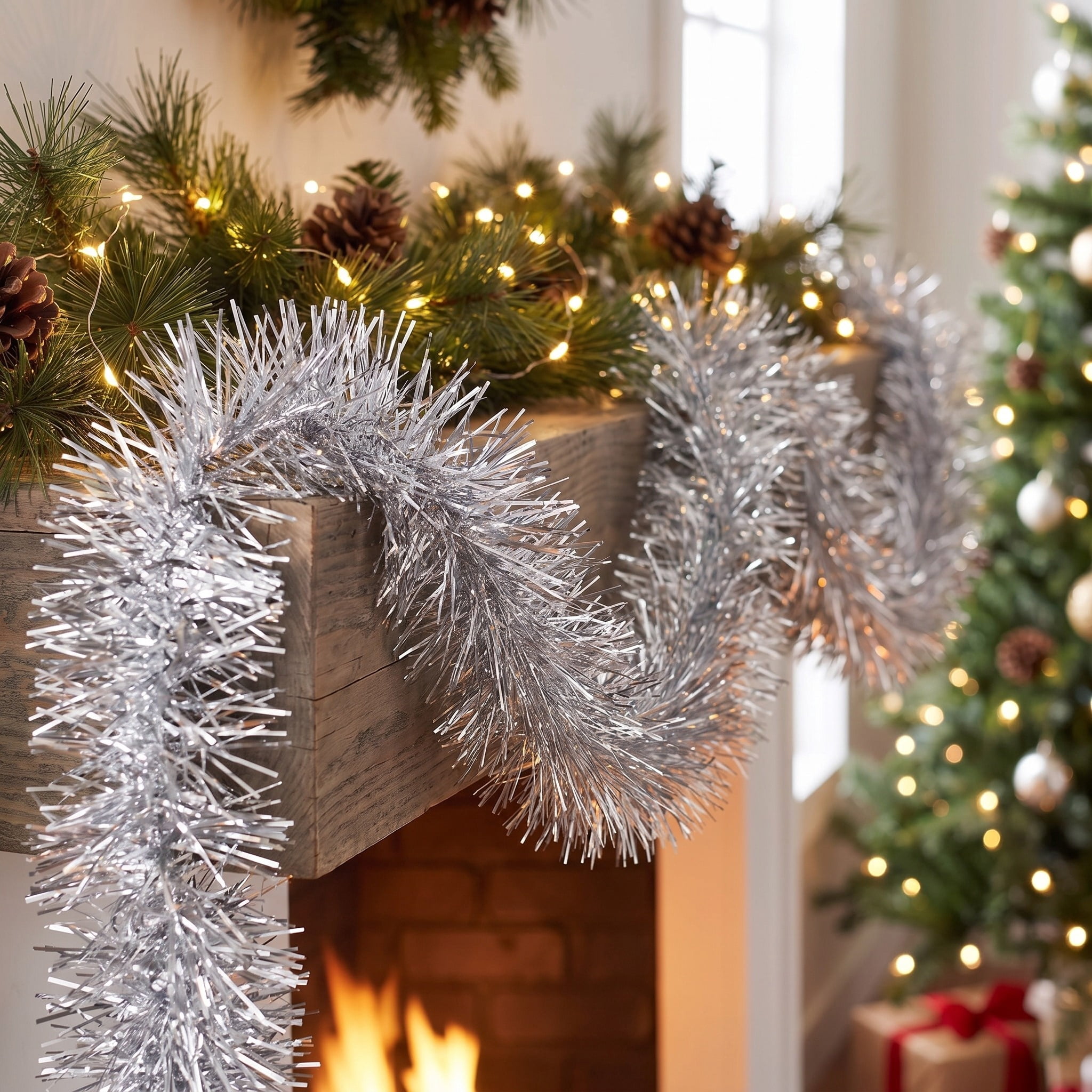 Tinsel Christmas Garland, Silver, 12', by Holiday Time