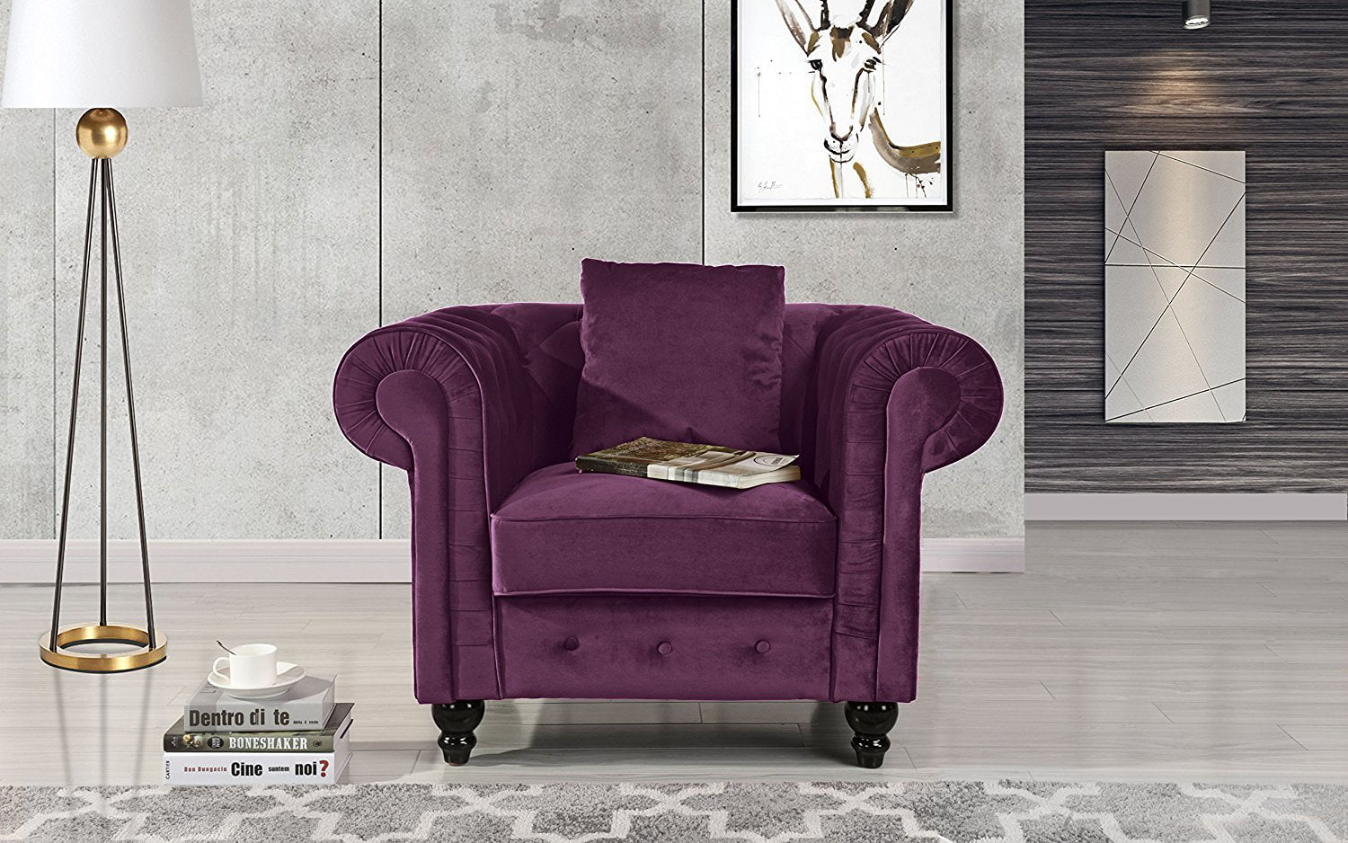 Classic Scroll Arm Large Velvet Living room Chesterfield Accent Chair