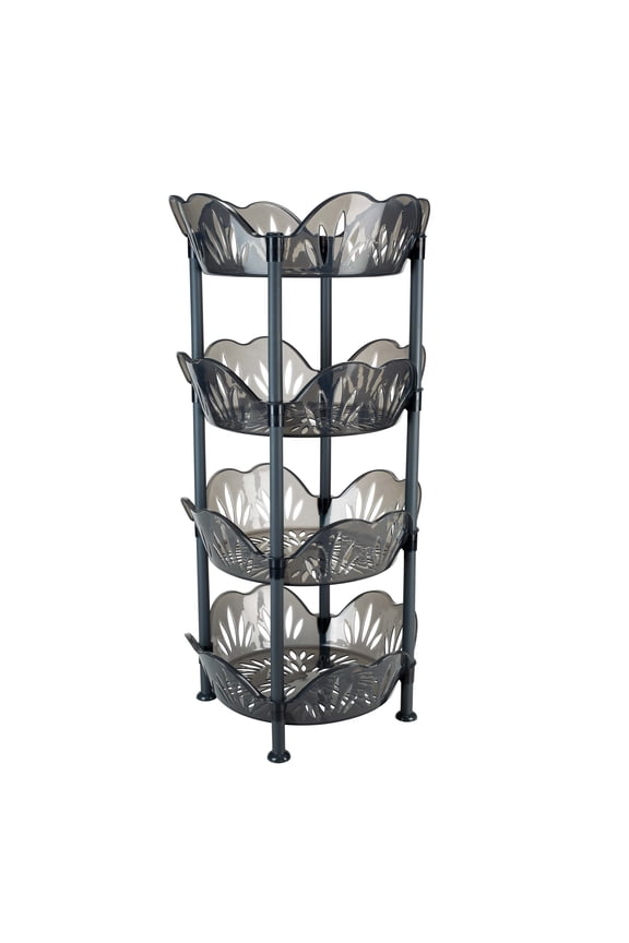 4 Tier Large Plastic Basket Free Standing Shelf, Smoke Grey