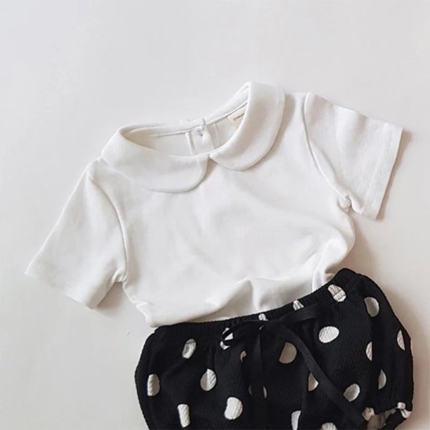 Body coreano de verano para mujer, camiseta de manga corta con cuello redondo, pantalones versátiles de media manga, pantalones grandes de pan de PP, traje para niños