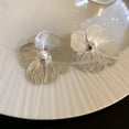 thumbnail image 6 of ievspot 1 Pair Women Flower Earrings Metal Faux Pearl Decor Large Petal Exaggerated Prom Cocktail Party Earrings Lady Ear Jewelry, 6 of 8