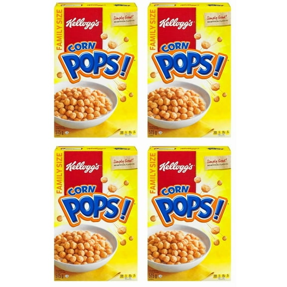 Kellogg's Canadian Corn Pops Cereal, Family Size, 515g (4 Pack)