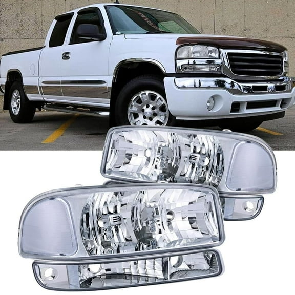 Nilight Headlight Assembly Compatible for 1999-2006 GMC Sierra Yukon, Chrome Housing Clear Corner Clear Lens, Headlights Assembly Replacement