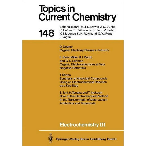 Topics in Current Chemistry Electrochemistry III, Book 148, (Paperback)