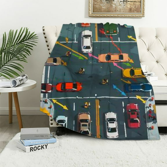 Shiartex  Construction Throw Blanket for Boys, Soft Cozy Cartoon Cars Flannel Blanket Gift for Kids, Warm Transportation Fire Truck  Blanket for Toddler Sofa Bed Couch Nursery Decor White