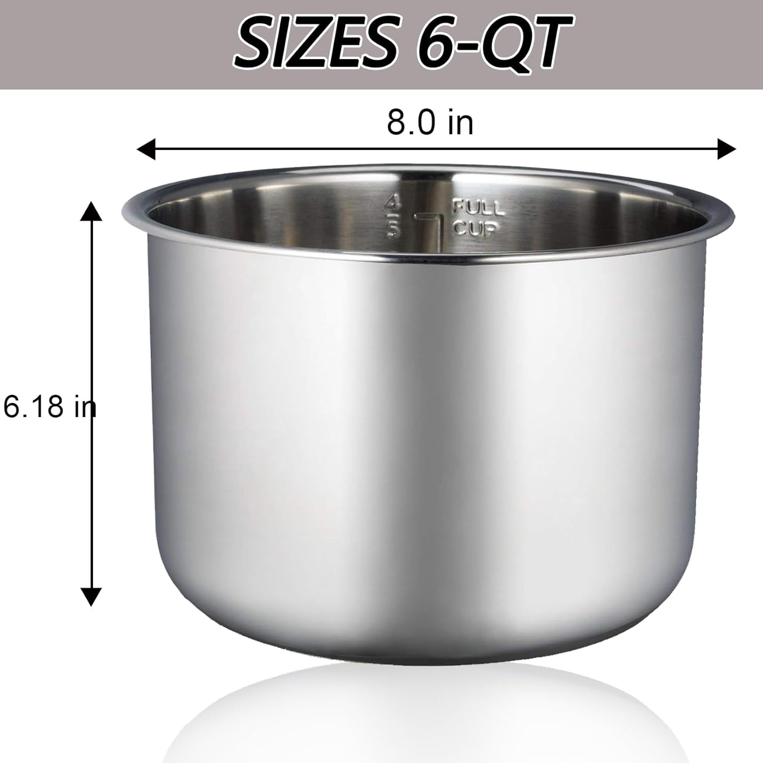 6 Qt stainless steel inner pot, compatible with Instant Pot 6-Qt inner pot, comes with a silicone pot lid and two sealing rings