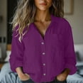 thumbnail image 2 of Shirts For Women Womens Cotton Linen Down Shirt Spring Casual Long Sleeve Solid Color Shirts Loose Work Tops With Pockets Womens Tops, 2 of 5