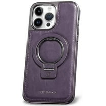 Dteck Luxury Leather Invisible Stand Case for iPhone 13 Pro Max,Shockproof Premium Leather Case Magnetic Ring Stand Mag Safe Cover for iPhone 13 Pro Max,Purple