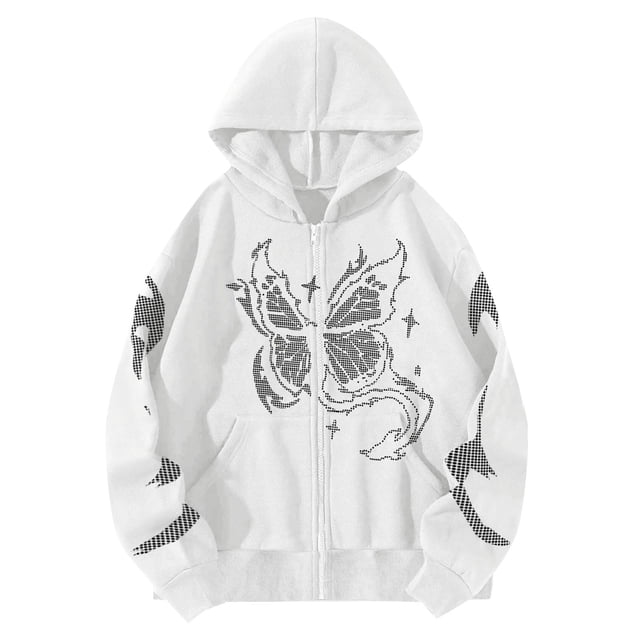 HNMKIU Sweat à Capuche Bleu Mode Décontractée pour Femmes Imprimé Manches Longues Sweat à Capuche à Cordon Imprimé Fermeture Éclair Thermique