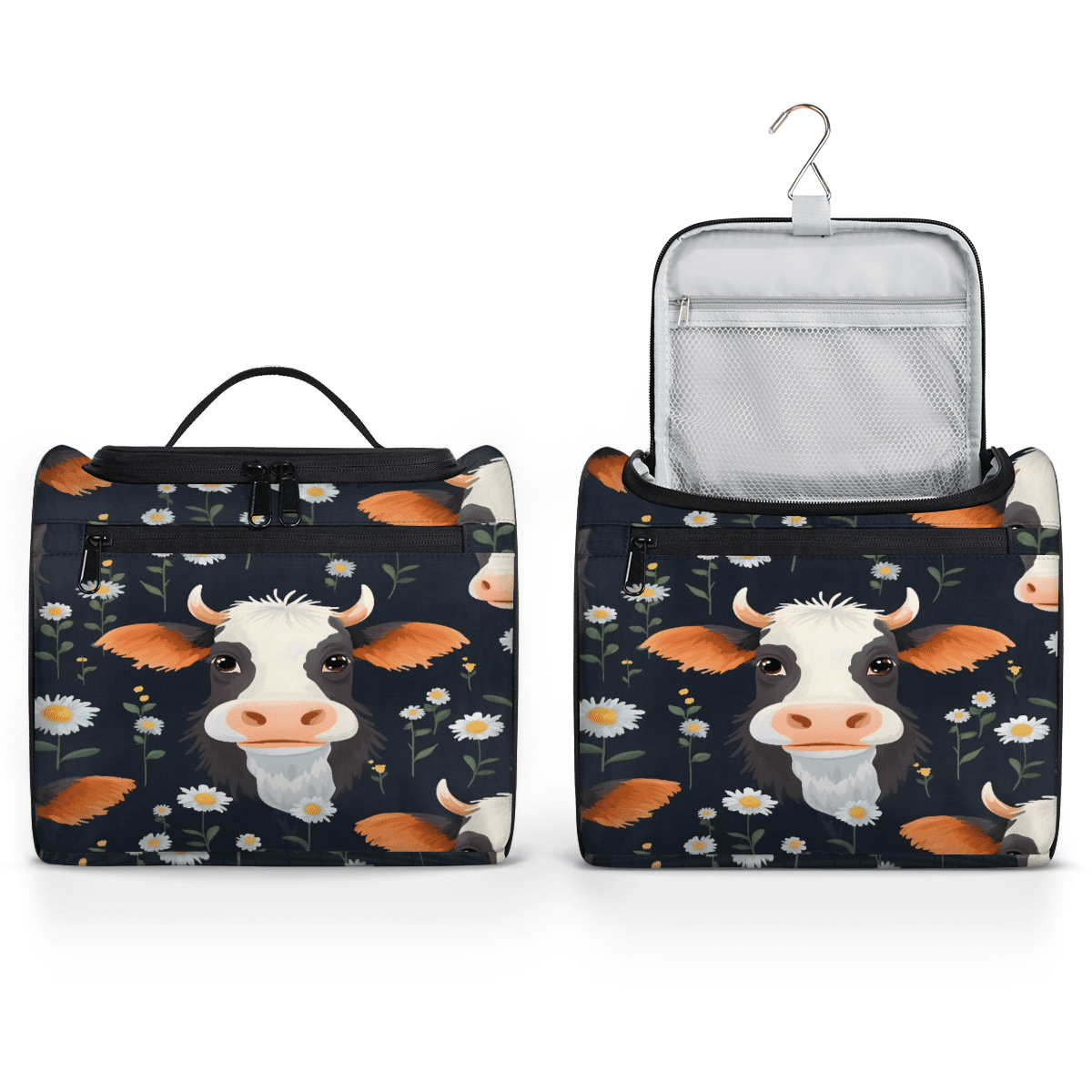 Herdesigns Floral Cow Toiletry Bag for Women, Travel Makeup Bag, Waterproof Hanging Cosmetic Organizer for Toiletries & Makeup Essentials