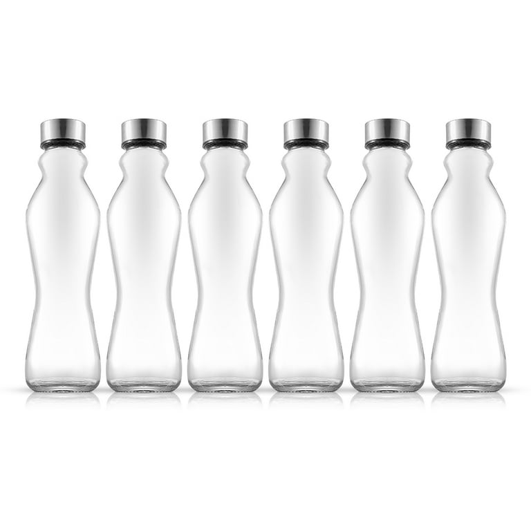 JoyJolt Spring Glass Water Bottles with Stainless Steel Cap - 18 oz - Set of 6