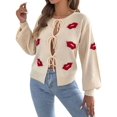 thumbnail image 2 of Women Jacquard Pattern Crew Neck Front Self Tie Cutout Lantern Long Sleeve Loose Knit Sweater Color L, 2 of 9